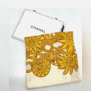 Chanel Coco Mark Silk Scarf White and Yellow